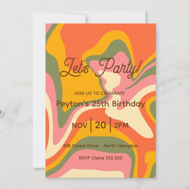 Groovy Retro Marble Party Invitation (Front)