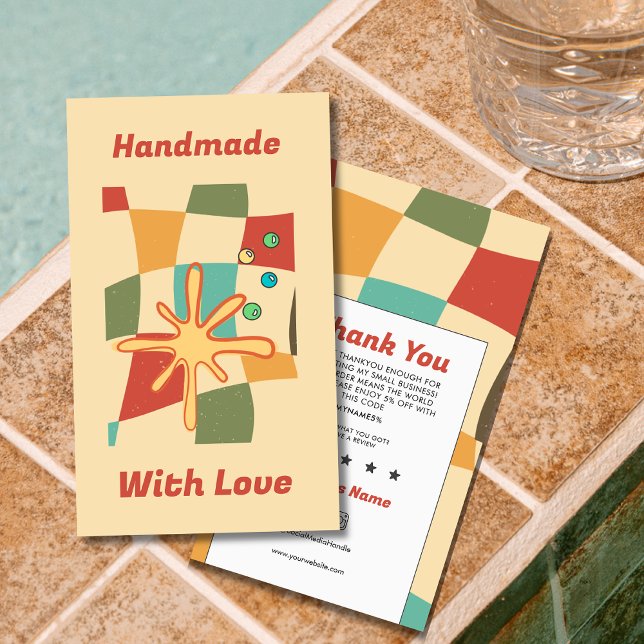 Groovy Retro MultiColor Chequered Thank You  Business Card (Creator Uploaded)