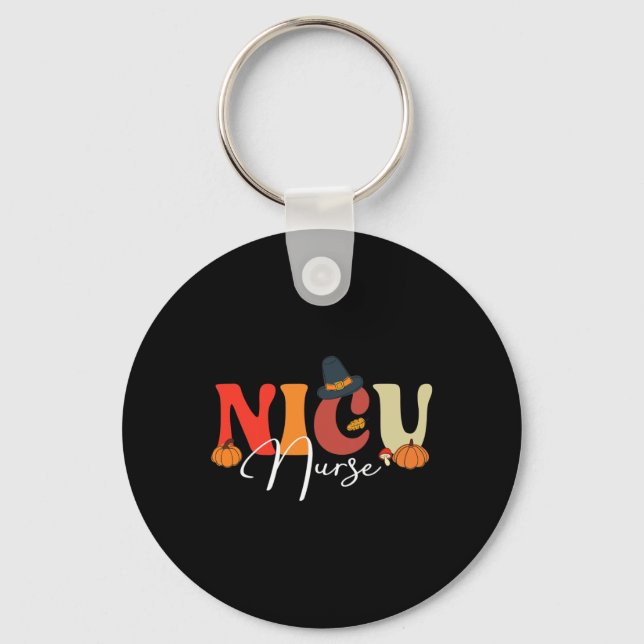 Groovy Retro NICU Nurse Fall Vibes Autumn Thanksgi Keychain (Front)