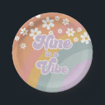 Groovy Retro Nine is a Vibe Rainbow Paper Plate<br><div class="desc">Groovy Retro Rainbow. 

 Nine is a Vibe birthday plates with daisies.</div>