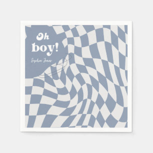 Groovy Retro Oh Boy! Checkered Baby Shower Napkins