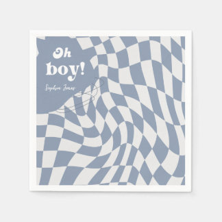 Groovy Retro Oh Boy! Chequered Baby Shower Napkins