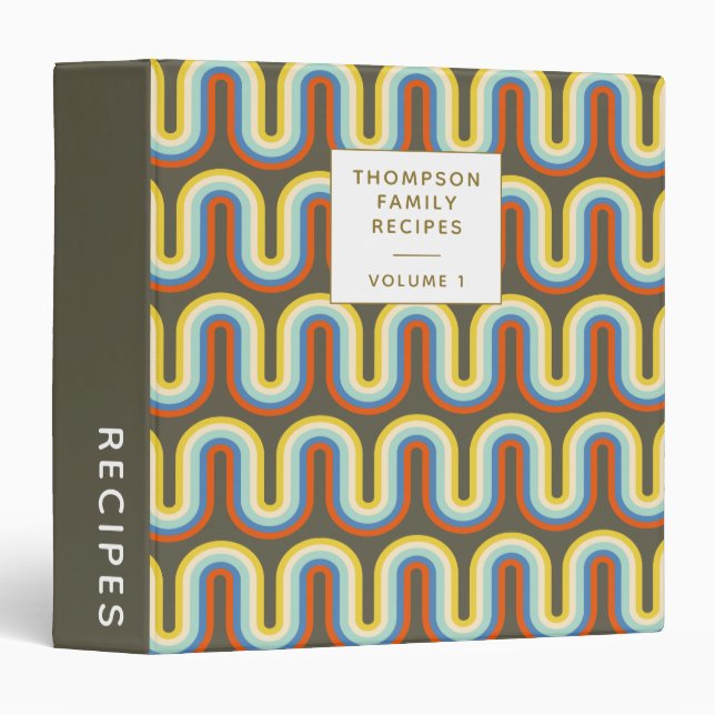 Groovy Retro Olive Green Lines Personalized Recipe Binder (Front/Spine)