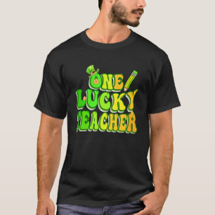 Groovy Retro One Lucky Teacher Irish shamrock St P T-Shirt