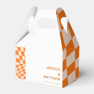Groovy Retro Orange Abstract Check Wedding Custom  Favor Box