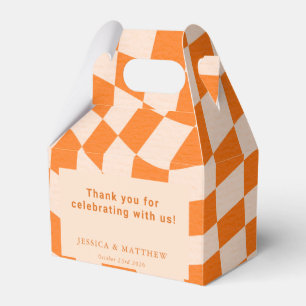 Groovy Retro Orange Check Wedding Custom Thank You Favor Box