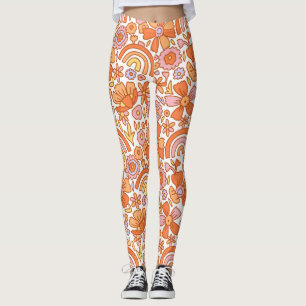  Groovy Retro Orange Florals  Leggings