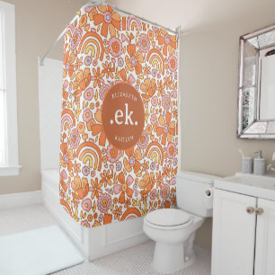  Groovy Retro Orange Florals Monogram