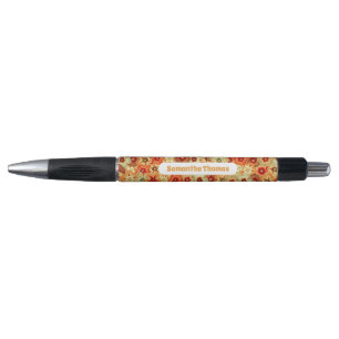 Groovy Retro Orange Hippie Flowers Custom Name Pen