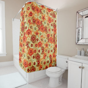 Groovy Retro Orange Hippie Flowers Pattern