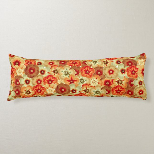 Groovy Retro Orange Hippie Flowers Pattern Body Pillow (Front)