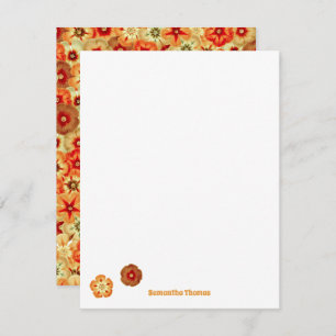 Groovy Retro Orange Hippie Flowers Pattern Card