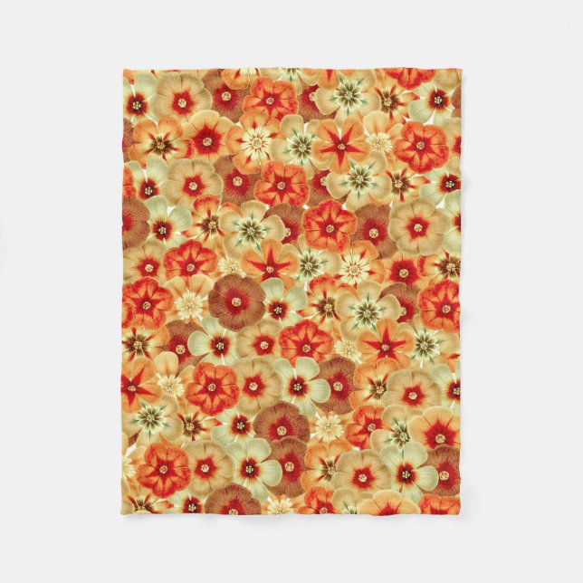 Groovy Retro Orange Hippie Flowers Pattern Fleece Blanket (Front)