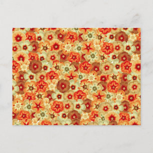 Groovy Retro Orange Hippie Flowers Pattern Holiday Postcard