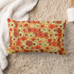 Groovy Retro Orange Hippie Flowers Pattern Lumbar Pillow