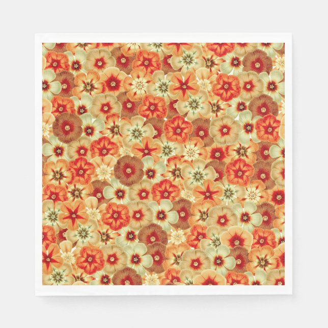 Groovy Retro Orange Hippie Flowers Pattern Napkin (Front)