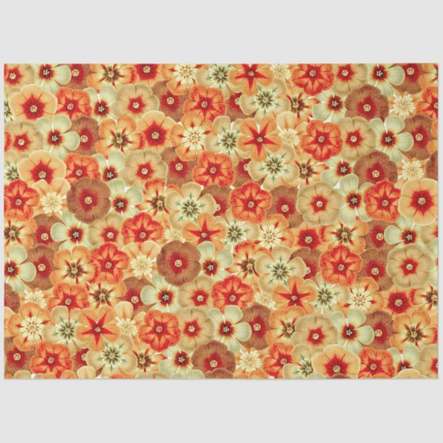 Groovy Retro Orange Hippie Flowers Pattern Tissue Paper (Front)