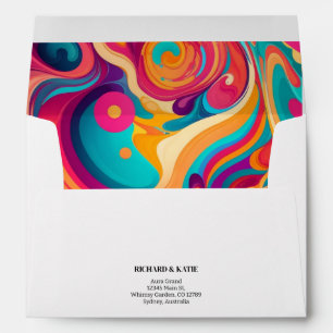 Groovy Retro Orange Pink funky abstract Wedding Envelope