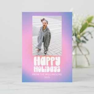 Groovy Retro Pastel Two Photo Happy Christmas Holiday Card