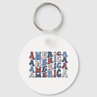 Groovy Retro Patriotic America Typography Keychain