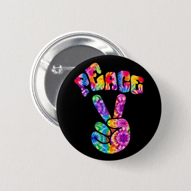 Groovy Retro Peace Hand  2 Inch Round Button (Front & Back)