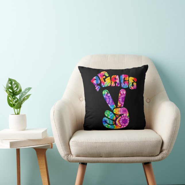 Groovy Retro Peace Hand  Throw Pillow (Chair)