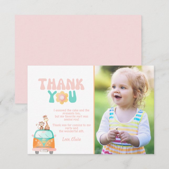 Groovy Retro Personalized photo Flat  Thank You Card (Front/Back)