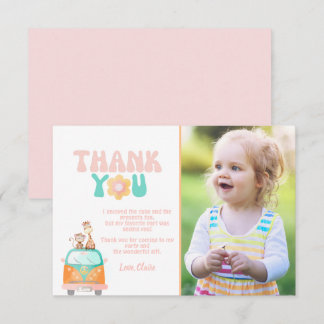 Groovy Retro Personalized photo Flat Thank You Card