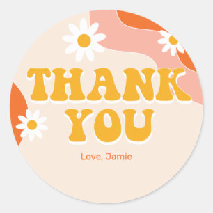 Groovy Retro Personalized Thank You Sticker