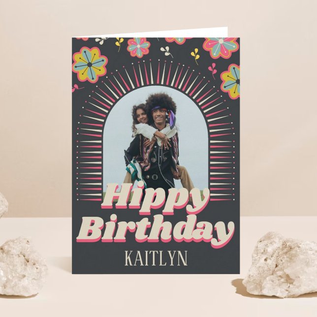 Groovy Retro Photo Hippy Birthday Card (Creator Uploaded)