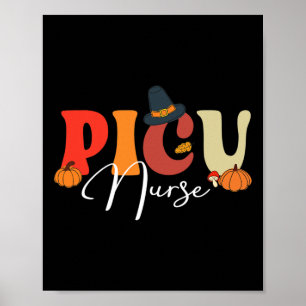 Groovy Retro PICU Nurse Fall Vibes Autumn Thanksgi Poster