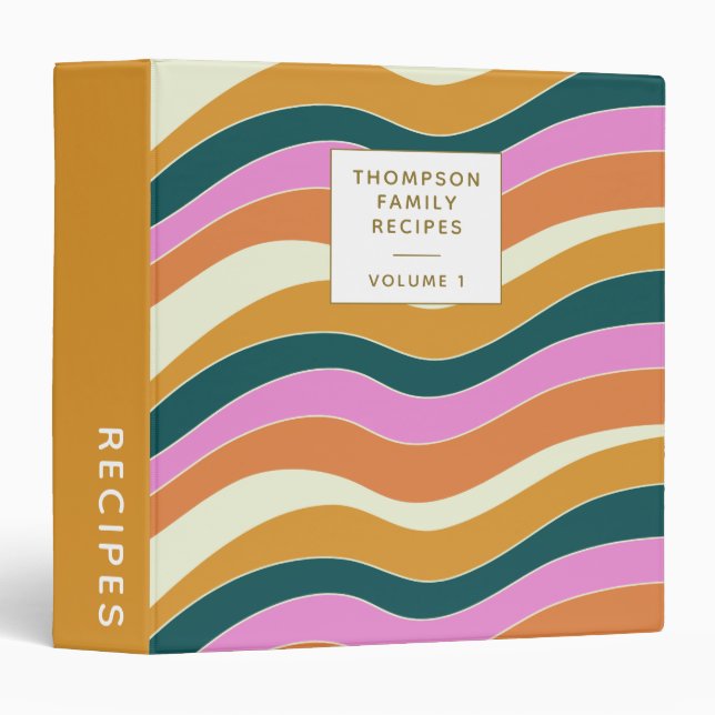Groovy Retro Pink and Green Personalized Recipe Binder (Front/Spine)