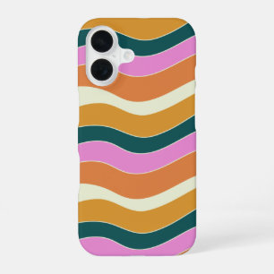 Groovy Retro Pink and Green Wavy Lines   iPhone 16 Case