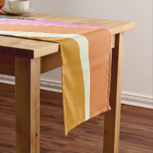 Groovy Retro Pink and Green Wavy Lines  Short Table Runner