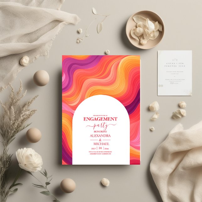 Groovy Retro Pink and Orange Arch Engagement Invitation (Creator Uploaded)