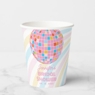 Groovy Retro Pink Disco Ball 70s 80s Bridal Shower Paper Cups
