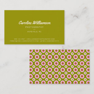 Groovy Retro Pink Lime Green Floral Bold Trendy Business Card
