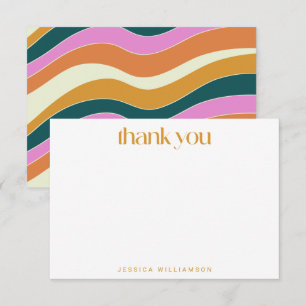 Groovy Retro Pink Yellow Wavy Custom Bridal Shower Thank You Card