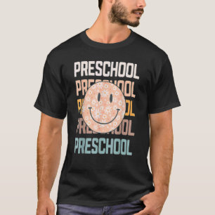 Groovy Retro Preschool Smiling Face Teacher Back T T-Shirt