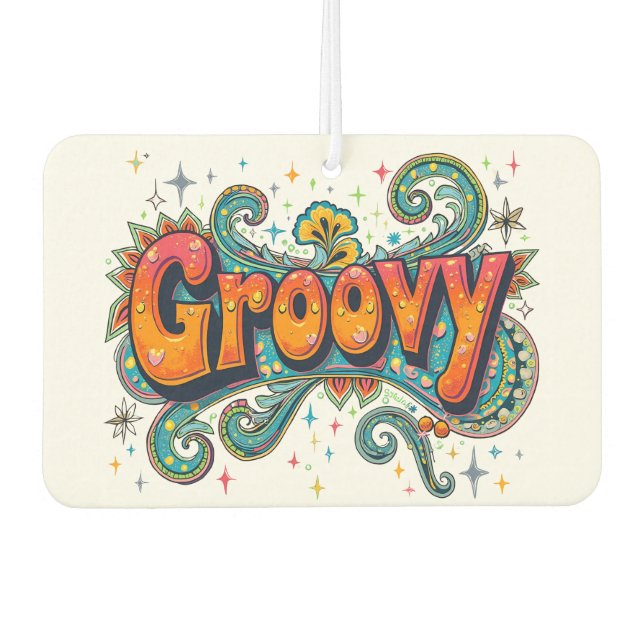 Groovy Retro Psychedelic 70s Funky Hippie Art Air Freshener (Front)