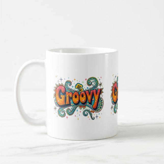Groovy Retro Psychedelic 70s Funky Hippie Art Coffee Mug (Left)