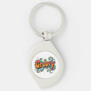 Groovy Retro Psychedelic 70s Funky Hippie Art Keychain