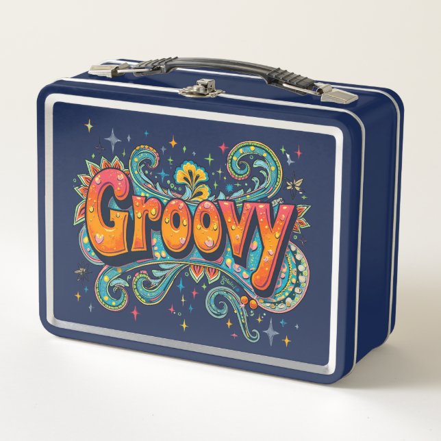Groovy Retro Psychedelic 70s Funky Hippie Art Metal Lunch Box (Front)