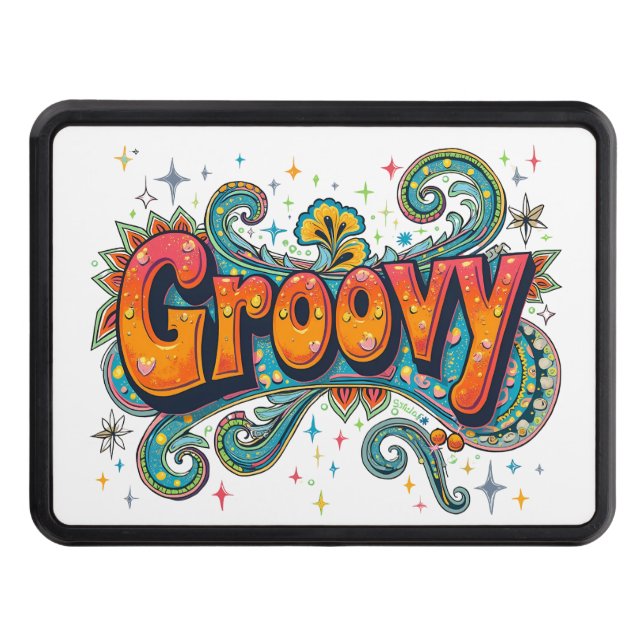 Groovy Retro Psychedelic 70s Funky Hippie Art Trailer Hitch Cover (Front)