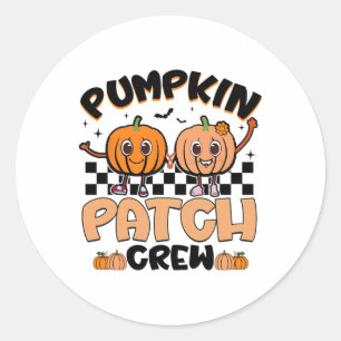 Groovy Retro Pumpkin Patch Crew Squad Thanksgiving Classic Round Sticker