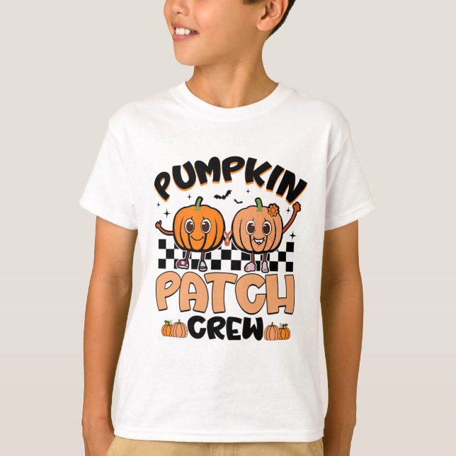 Groovy Retro Pumpkin Patch Crew Squad Thanksgiving T-Shirt (Front)