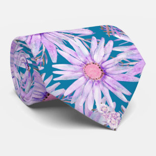 Groovy Retro Purple Daisy Pattern Tie
