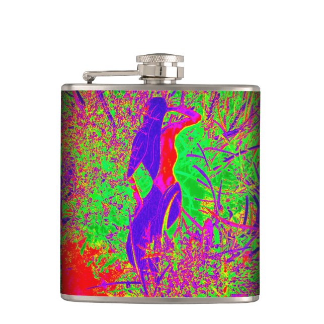 groovy retro purple hippie mermaid hip flask (Front)