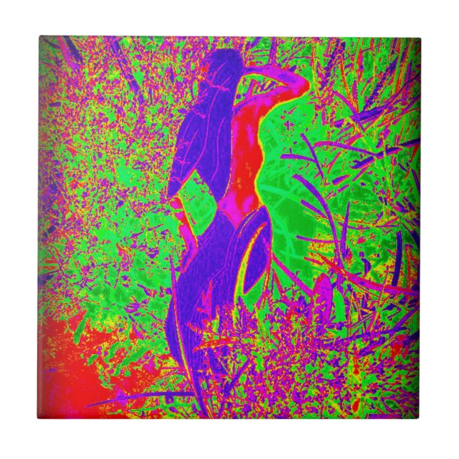 groovy retro purple hippie mermaid tile (Front)