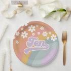 Groovy Retro Rainbow 10th Birthday Paper Plates
